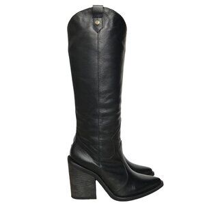 STIVALI NEW YORK “MACAO” LEATHER KNEE-HIGH TALL WESTERN COWBOY BOOTS BLACK 39 EU